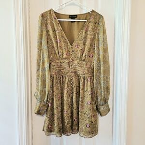 House of Harlow 1960 Mustard Gold Floral Dress, Medium